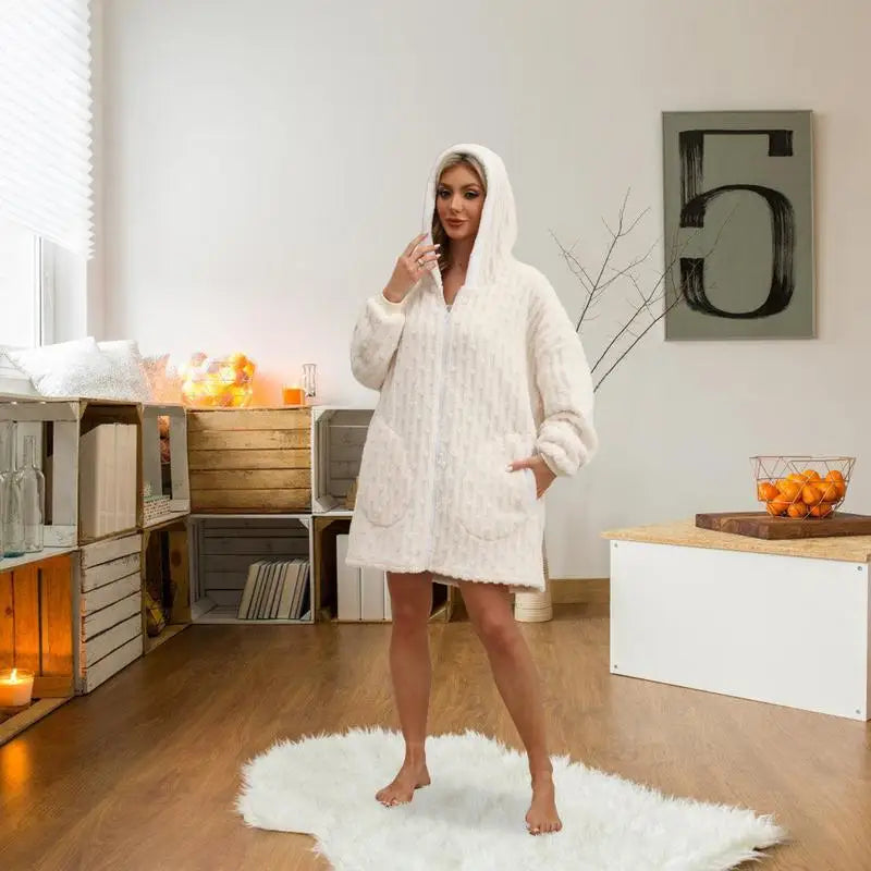 CHICC Plush Sleepwear Pajamas | Blanket Robes | Long Sleeve House Coat Hooded Robe With Pockets For Women